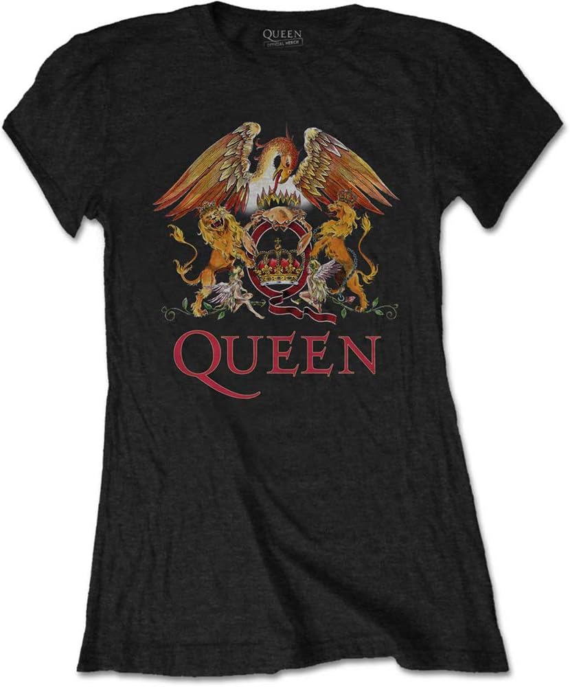 Queen Crest Freddie Mercury Bohemian Rhapsody Rock Black Womens t-Shirt