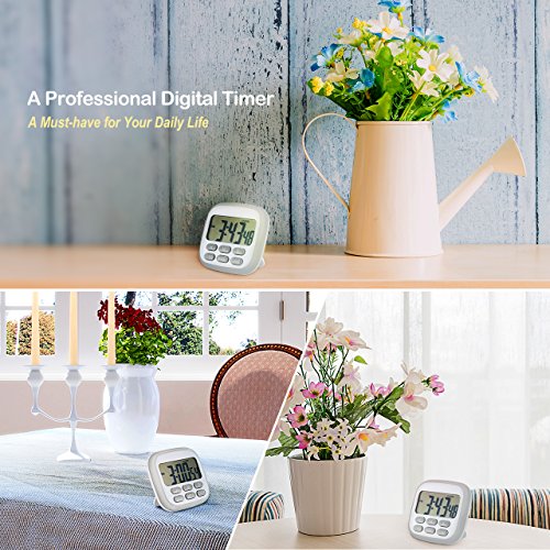 Digital Kitchen Timer, Atmoko Cooking Timer, Big Digits,Loud Alarm,Magnetic Backing Stand,Memory Function,12-Hour Display Clock,Count-Up & Count Down for Cooking Exercise—Grey (Battery not included)