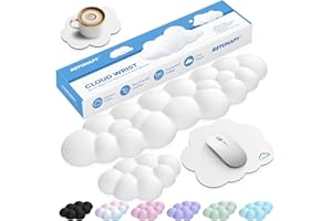 Retuhapy Cloud Wrist Rest Keyboard Cushion, 4-in-1 Ergonomic Cloud Keyboard Wrist Rest and Mouse Pad Set with Memory Foam Arm Support for Palm, Cute Desk Accessory for PC Gaming Setup, White