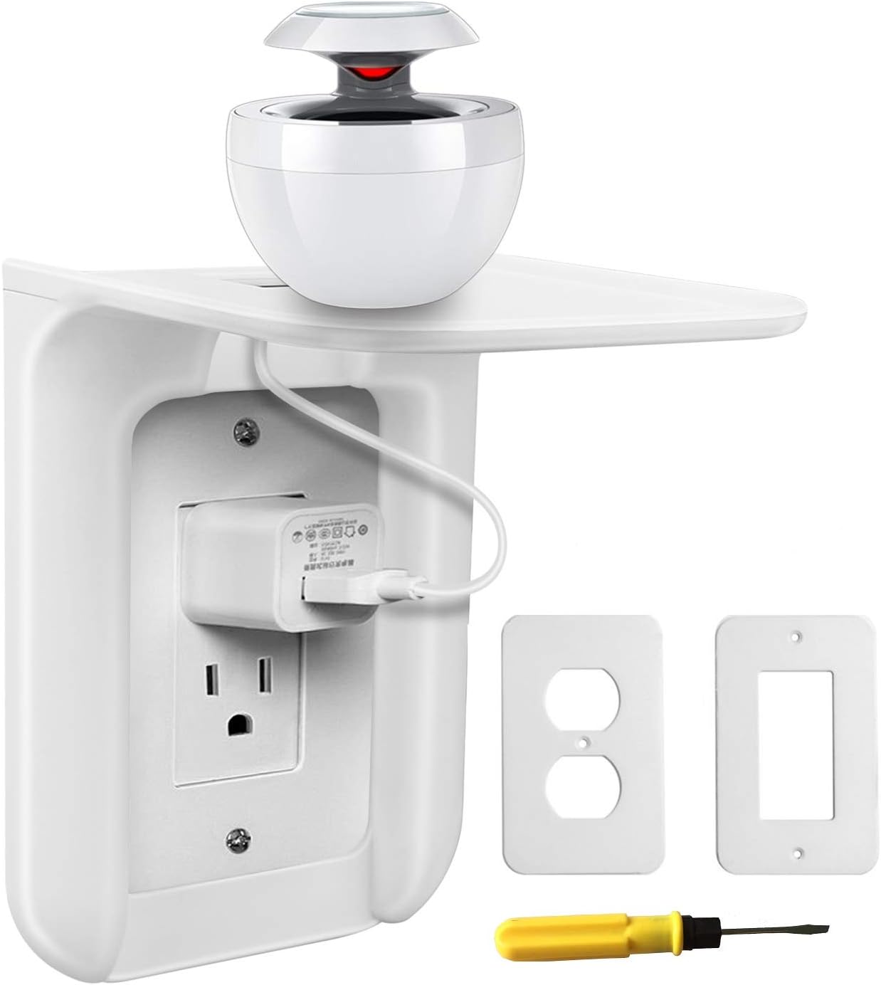 LEDES Wall Outlet Shelf Power Perch Works with Standard Vertical Duplex/Decor Outlets, Charging Shelf for Devices up to 7 lbs, Like Smart Home Speaker, Cell Phones etc - White