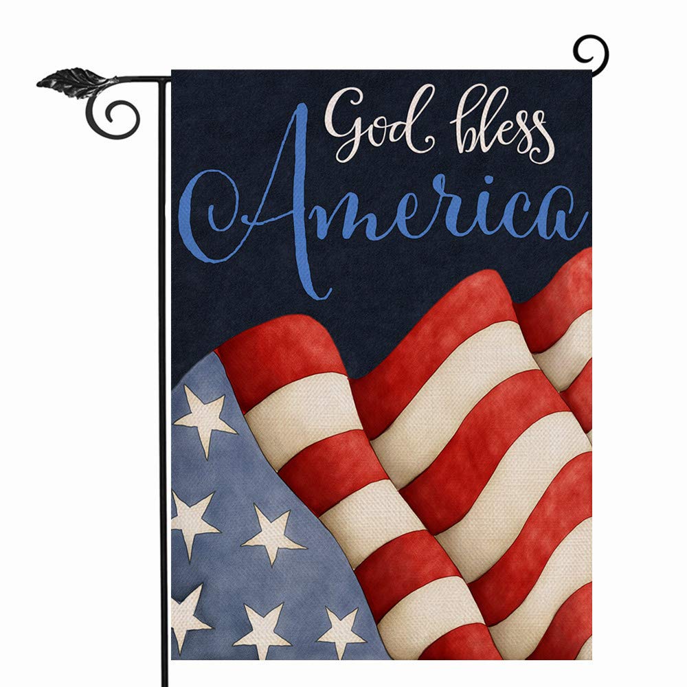 Hzppyz God Bless America Garden Flag Double Sided July 4th Decorative House Yard Lawn Outdoor Burlap Flag, USA Red White Blue Star Stripe Flag Decor Sign Patriotic Summer Home Outside Decoration 12x18