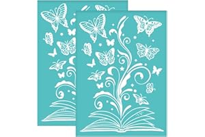 OLYCRAFT 2Pcs 5.5x7.7 Inch Butterfly Self-Adhesive Silk Screen Printing Stencil Butterfly in Book Silk Screen Stencil Book Magic Reusable Mesh Stencils Transfer for DIY T-Shirt Fabric Painting