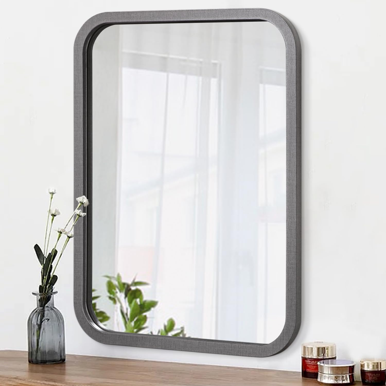 Photo 1 of (USED/FAIR) AOAOPQ Mirror Framed Wall Mirror, Rustic Grey 18" x 26" Mirror, Ideal for Bathroom, Wall Decor, Bedroom and Livingroom, Resistant with Safety Backing