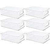 6 Pack Clear Pantry Organizer Bins Storage Holder Bin with Handles, Household Plastic Food Storage Organizer for Fridge, Cabi