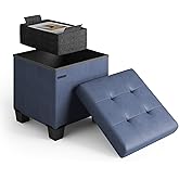 Storage Ottoman Cube with Small Bin, 15-in Square Ottoman with Storage for Living Room and Bedroom, Small Ottomans Foot Rest,