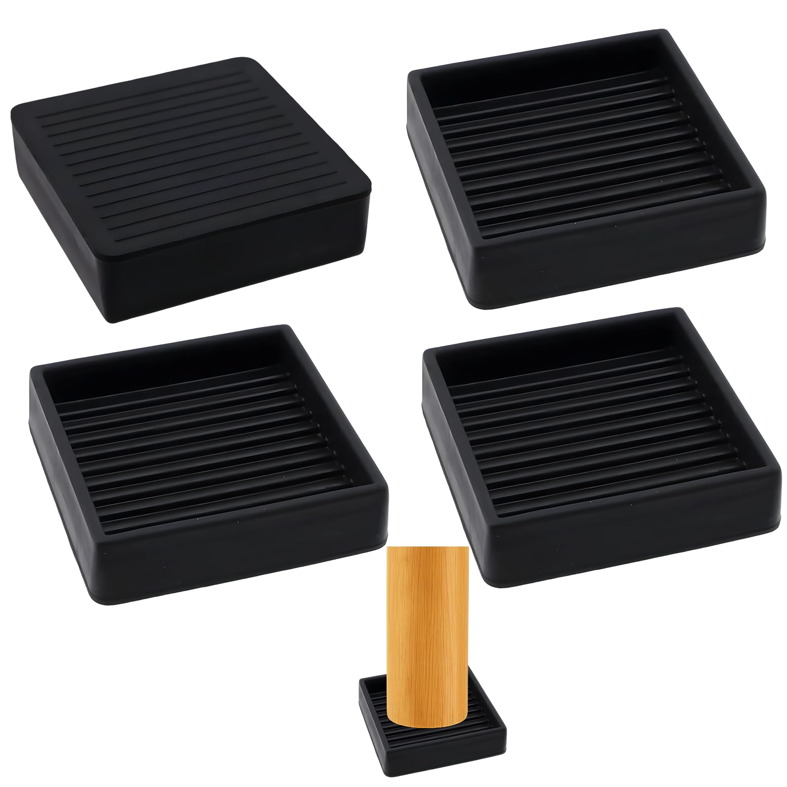 Photo 1 of 2X2 Inch Square Rubber Caster Cups?Anti-Slip Furniture Pads?Non-Slip Floor Protectors for Sofas, Beds,Chairs and Tables - Suitable for Various Flooring Types.(Black, 4Pack)