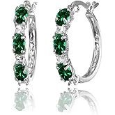 Sterling Silver Hoop Earrings, Birthstone Earrings, Oval and Princess Genuine or Synthetic Gemstone Earrings, Earrings for Women, Fashion Earrings, Trendy Earrings, Hoops Earrings for Women