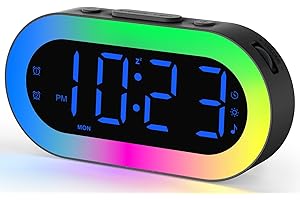 TE-RICH Digital Alarm Clocks for Bedrooms, Night Light Alarm Clock, Bedside Clock with USB Port, Dimmer, Timer, Sleep Sound, Customize Alarm, Loud Alarm Clock for Heavy Sleepers, Ideal Gifts for Teens Boys