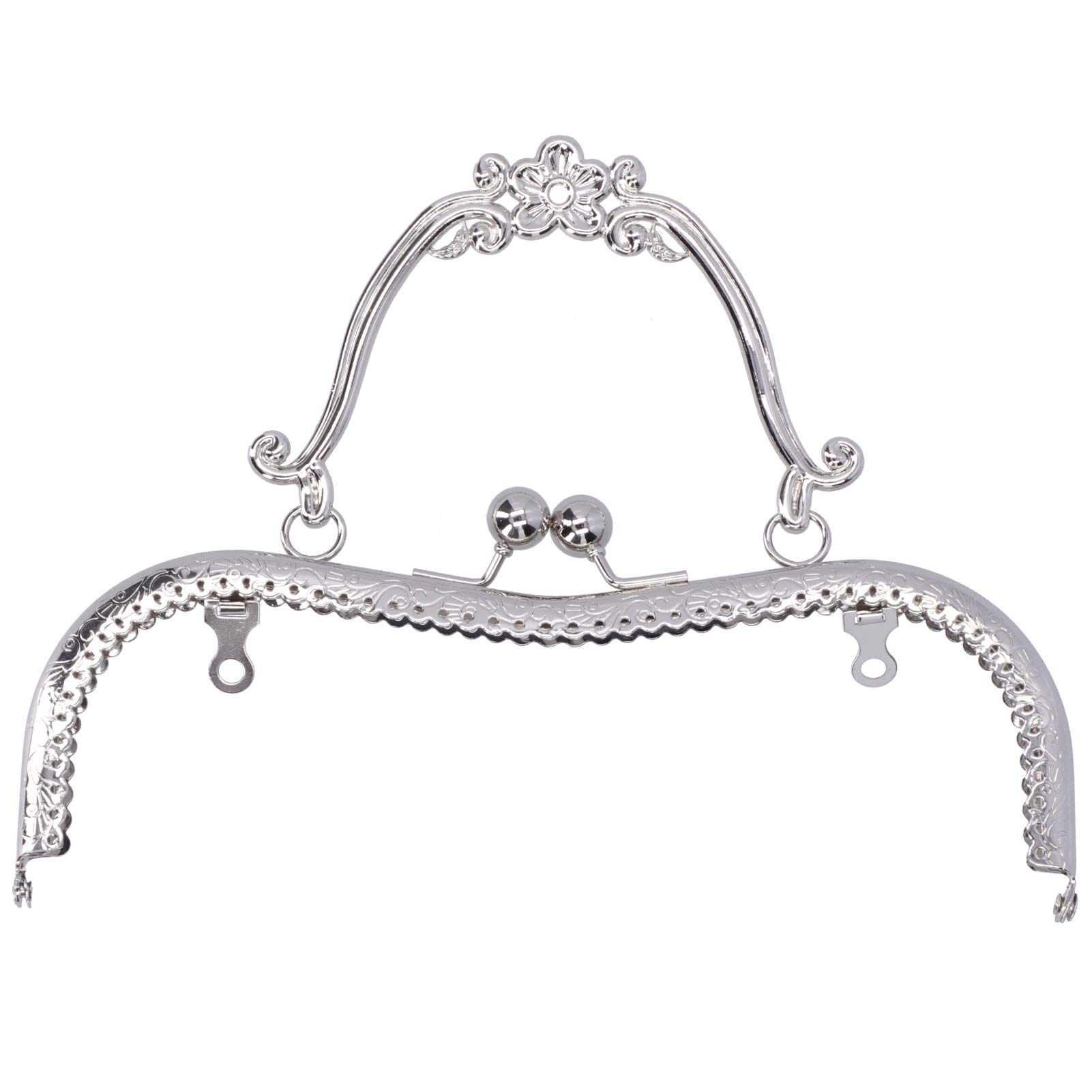 Tnfeeon Metal Purse Frames Handles, 20.5cm Metal Purse Bag Frame Kiss Clasp Lock Retro Embossed Handle Craft Decorations(Silver B01-029—00550)