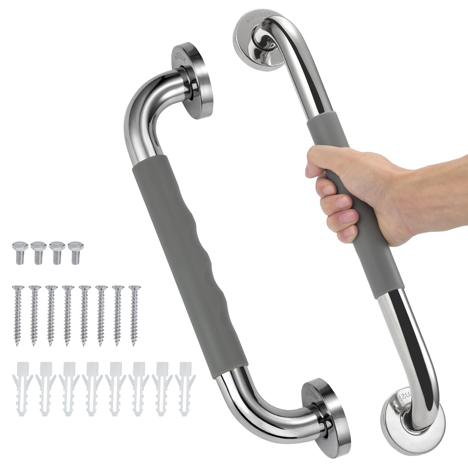 Photo 1 of SUTINE Grab Bars for Bathtubs and Showers 16 Inch, Anti Slip Shower Grab Bars for Seniors Elderly, 304 Stainless Steel Handicap Grab Bars, Safety Bath & Toilet Rail Shower Handle, 2Pack, Grey