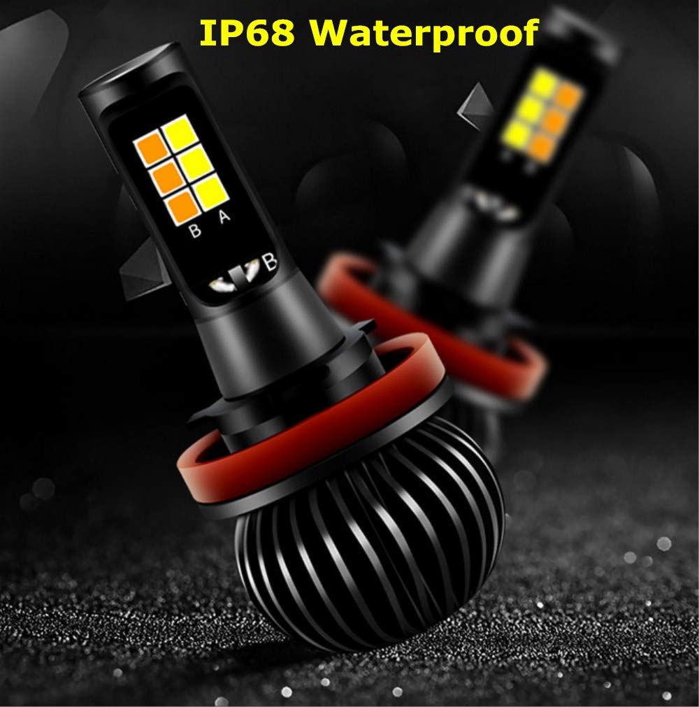 LED Fog Light Bulb, Hight power LED Dual Color in One esigh white and yellow Switch Freely for H11/H8/H9 (pack of 2)