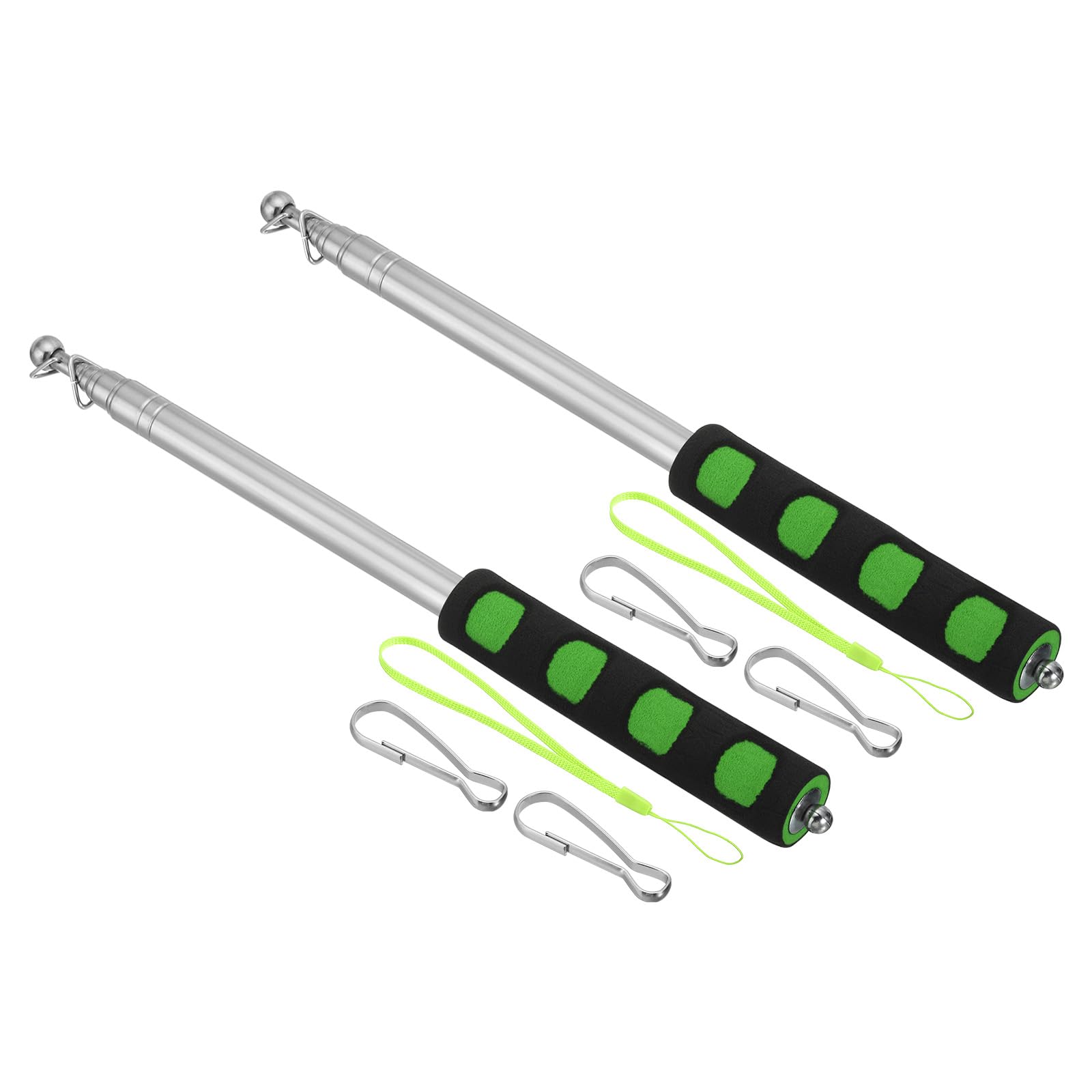 PATIKIL 2M/6.5Feet Telescopic Handheld Flagpoles, 2Set Retractable Teachers Pointer Stick Banner Flag Pole with Sponge Handle for Tour Guide Teaching Green