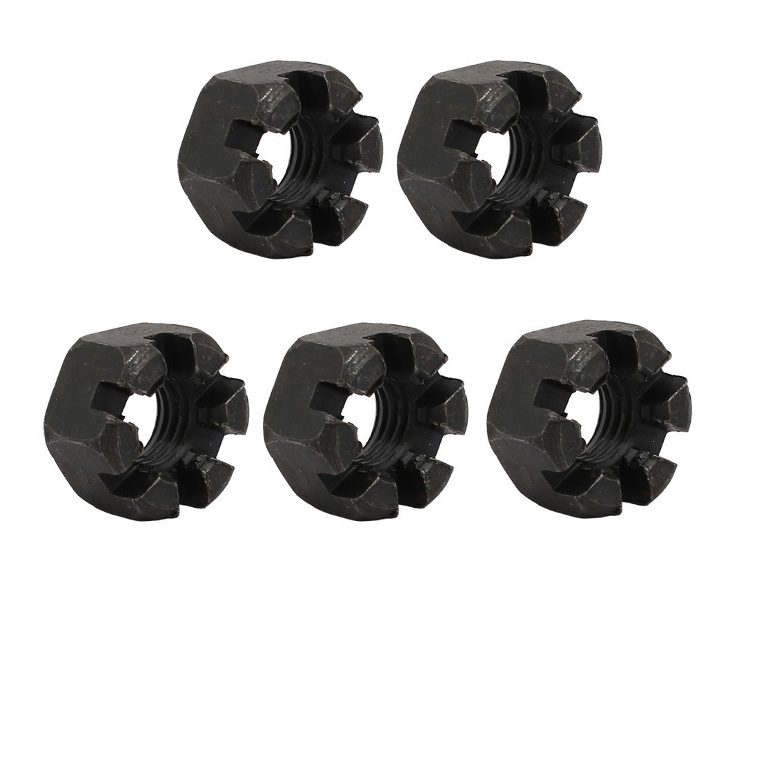 Sourcingmap 5pcs M10x1.5mm Carbon Steel Grade 8 Hexagon Slotted Castle Nut Black