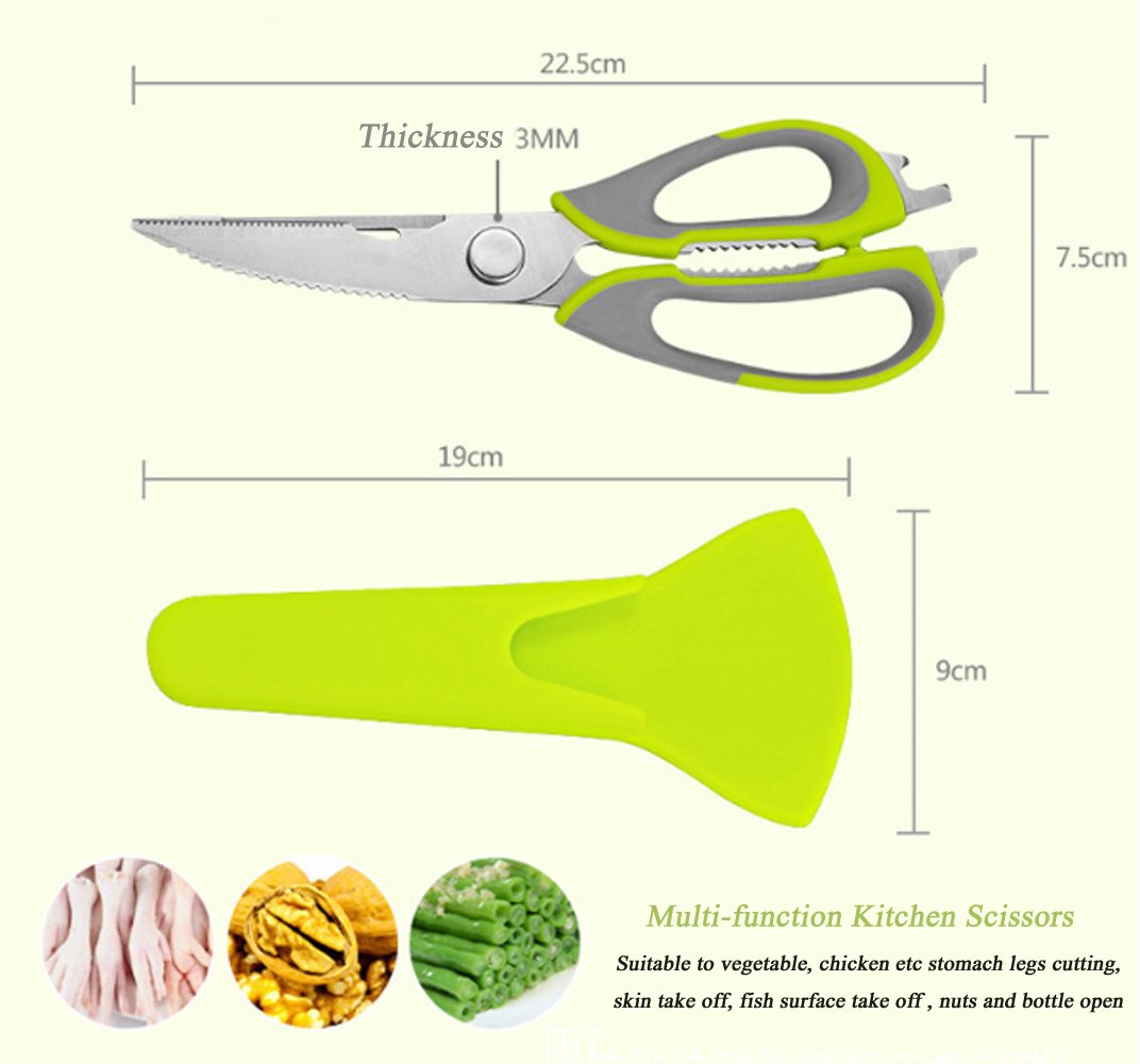 Kitchen Shears,Hexun Heavy Duty Kitchen Scissors with Magnetic Holder-Cutting Sharp Blade- Poultry Shears (Green)