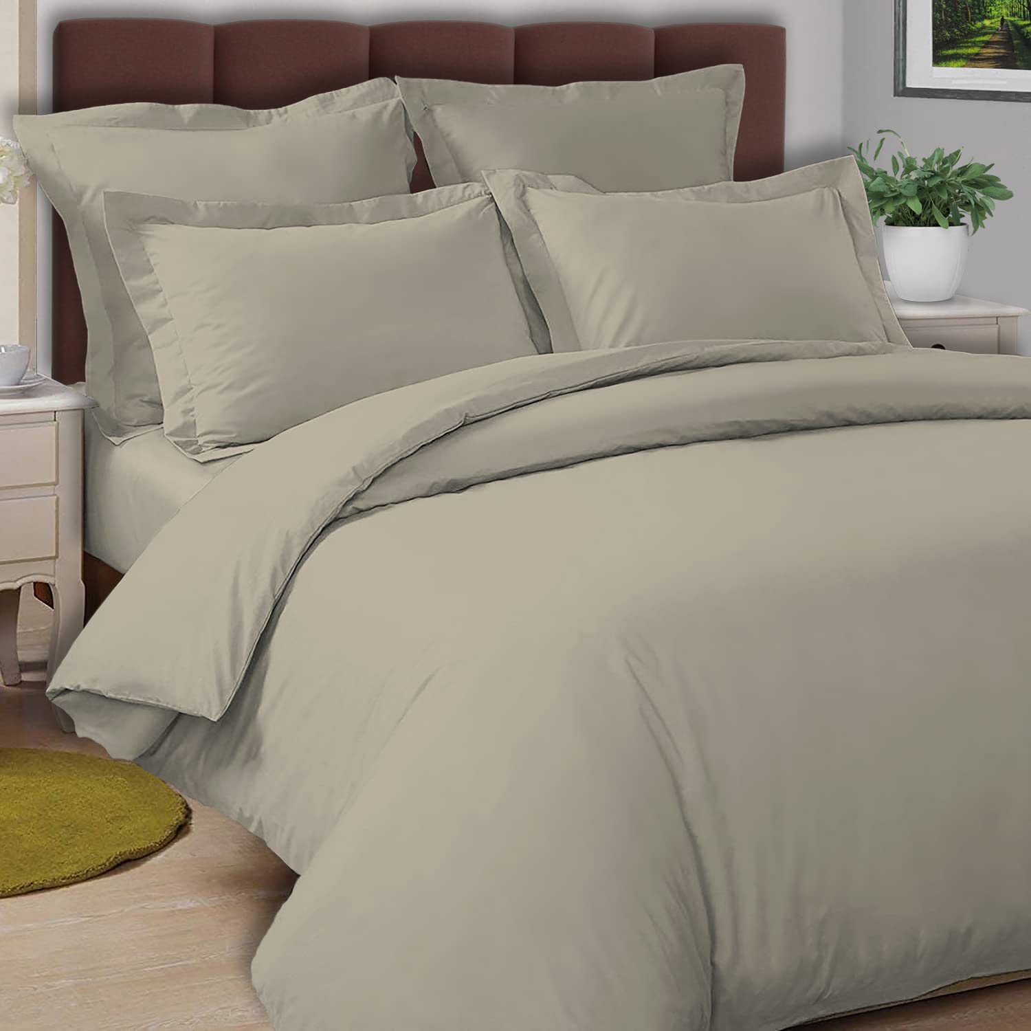 Pizuna Cotton Percale Single Duvet Cover Set Simply Taupe, 100% Long Staple Combed Cotton Duvet Cover Single 140x200 cm, Sateen Weave Quilt Cover with Button Closure (Single Duvet Cover)