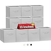 Criusia Large Storage Cubes, 13x13 Cube Storage Bins (Set of 10), Fabric Collapsible Storage Bins with Dual Handles, Foldable Cube Baskets for Shelf, Closet Organizers and Storage Box (Grey)