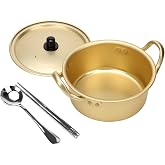 AHIER Korean Ramen Cooking Pot Set Noodle Pot with Lid, 6.3in | Spoon and Chopsticks (1pair), Double Handle, Fast Heating Stovetop for Kitchen Cookware Dorm and Camping