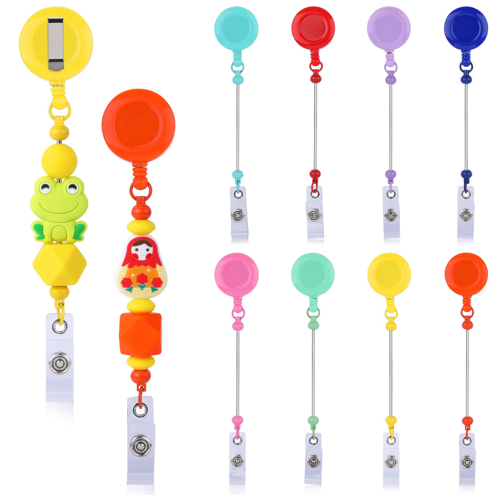 WEWAYSMILE 8pcs Silicone Bead Retractable Badge Holders, Retractable Nursing ID Badge Reels, Cute Lanyard Clip for Nurses Doctor Medical Studen Work Gifts (Mixed colors)
