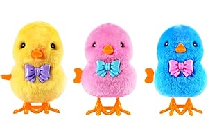 Arcimatto Wind Up Chicken Toy, 3 Pcs Jumping Chick Gag Toys Cute Plush Hopping Chicks Novelty Spring Windup Toys for Kids Toddler Adult Easter Egg Party Favors Christmas Goody Bag Fillers Gifts