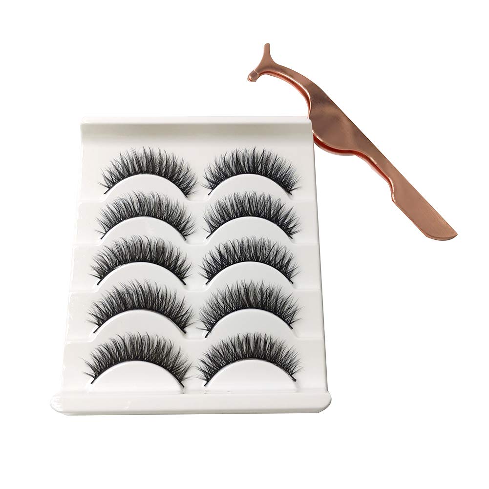Fleurapance Fake Eyelashes Natural Lashes 3D Faux Mink 5 Pairs Reusable False Eyelashes Natural Look For Nude Makeup Eyelashes Extension With Free Precision Eyelashes Clip 