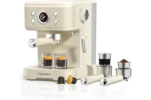 Empstorm White Espresso Machine with Milk Frother, Cappuccino Machines for Home, Coffee Espresso Machine Suitable for Coffee Powder/NS Original Capsules, Espresso Maker with Thermometer