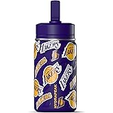 Hydrapeak x NBA Officially Licensed Los Angeles Lakers 14oz Mini Kids Water Bottle with Straw Lid and Handle Reusable Stainless Steel Double Wall Insulated Spill Proof Sports Gift for Boys Girls
