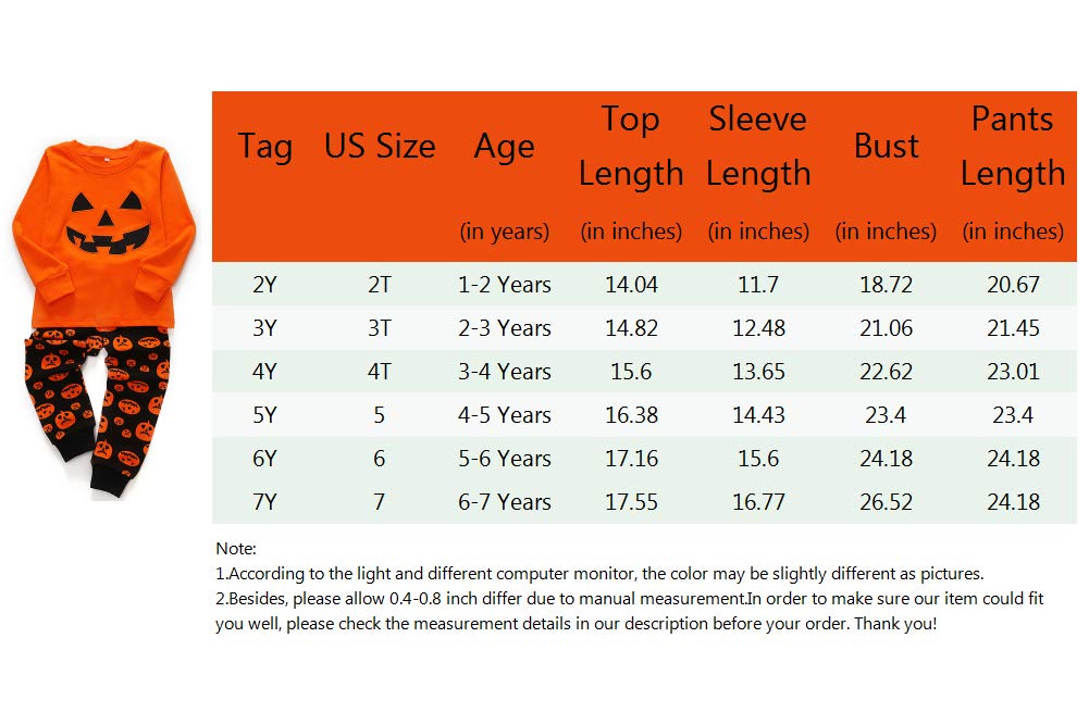 Little Boys Girls Halloween Pajamas Cotton 2 Piece Long Sleeve Pumpkin Sleepwears Set Toddler Kid Clothes Size 3-4Years