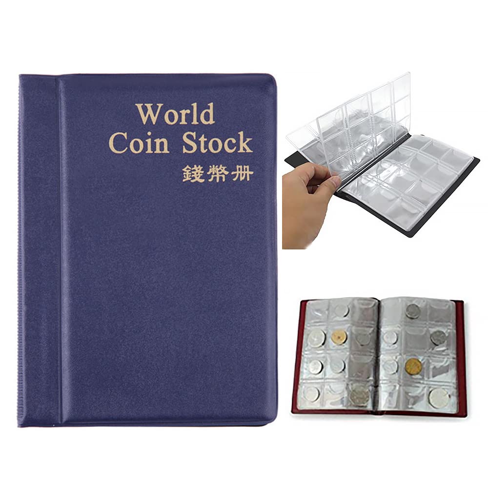 BE-TOOL Coin Collectors Collecting,Penny Money Pockets 120 Coin Storage Coin Collect Album Book Holder(Blue)