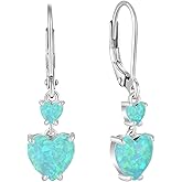 CARICY 925 Sterling Silver Created Opal Lever Back Earrings Oval Cut Dangle Drop Earrings for Women Jewelry for Her Mothers Day Christmas