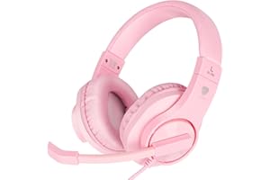 DIWUER Gaming Headset for Xbox One, PS4, PS5, Nintendo Switch, Bass Surround and Noise Cancelling 3.5mm Over Ear Headphones with Mic for Laptop PC Smartphones, Pink