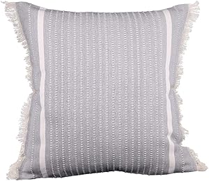 cygnus Farmhouse Decorative Woven Throw Pillow Covers Modern Accent Linear Striped Boho Decor Cute Tassel Cushion Cover for Couch Sofa Bedroom Living Room 18x18 Inch,Gray