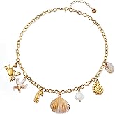 LCTrusttmor Gahna Ocean Charm Necklace for Women, 18K Gold Plated Shell Starfish Choker Necklaces Summer Beach Jewelry Gifts