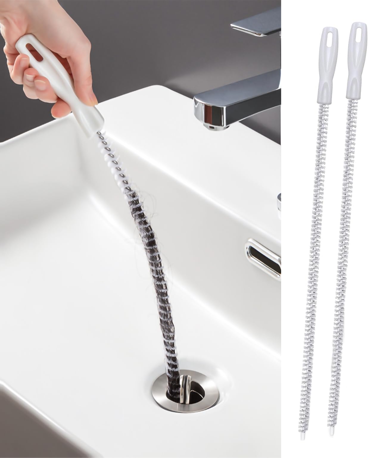 AYNKH 2PCS Sink Cleaning Brush Drain Unlocker Sink Plunger Drain Snake Cleaning Pipe Brush Removal Tool Dredging Tool Flexible Brush Waterpipe Overflow Cleaner Plumbing Hair Catcher Cleaner 60CM