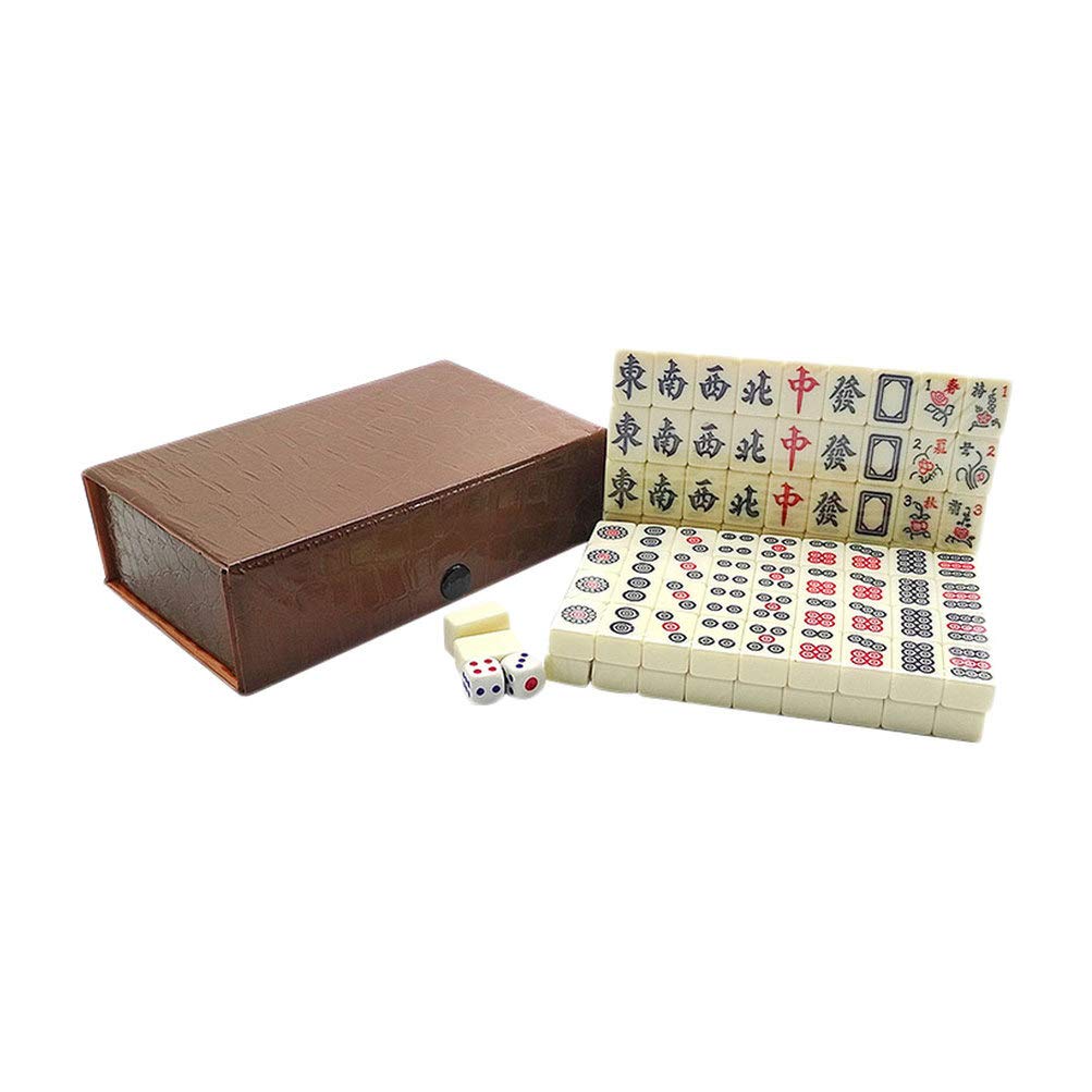 BESPORTBLE Mini Mahjong Set, Funny Entertainment Mahjong Toy for Home with Box Package (Beige)