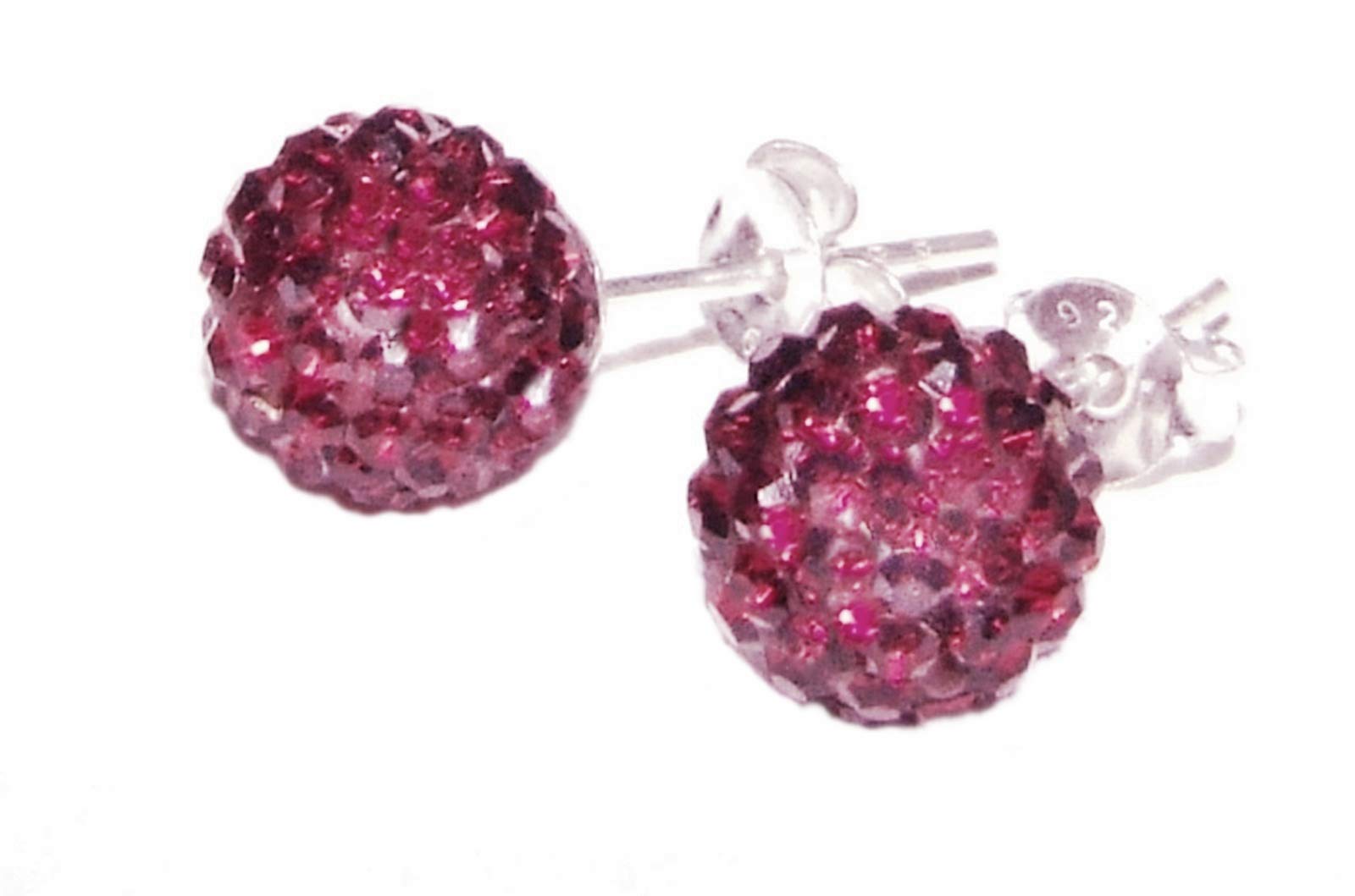 Pink Ruby Stud Earrings. Sterling Silver 925 and Pave Crystal Earrings. Birthstone for July. Boxed.