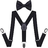 Mawjom Kids Y-Suspender-Bow-Tie-Sets With Clips Adjustable Buckle for Kids Boys 2-10 Years