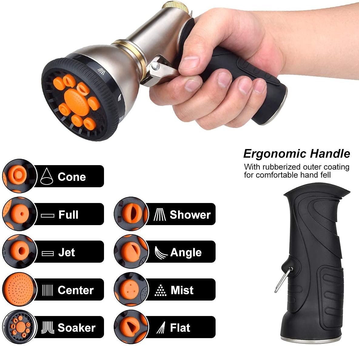Garden Hose Nozzles 9 Adjustable Patterns Hose Spray Nozzle Heavy Duty Metal Hose Nozzle Spray Gun Slip Resistant Water Sprayer for Cleaning/Watering Lawn Garden/Pets Shower /Car Washing : Garden & Outdoor