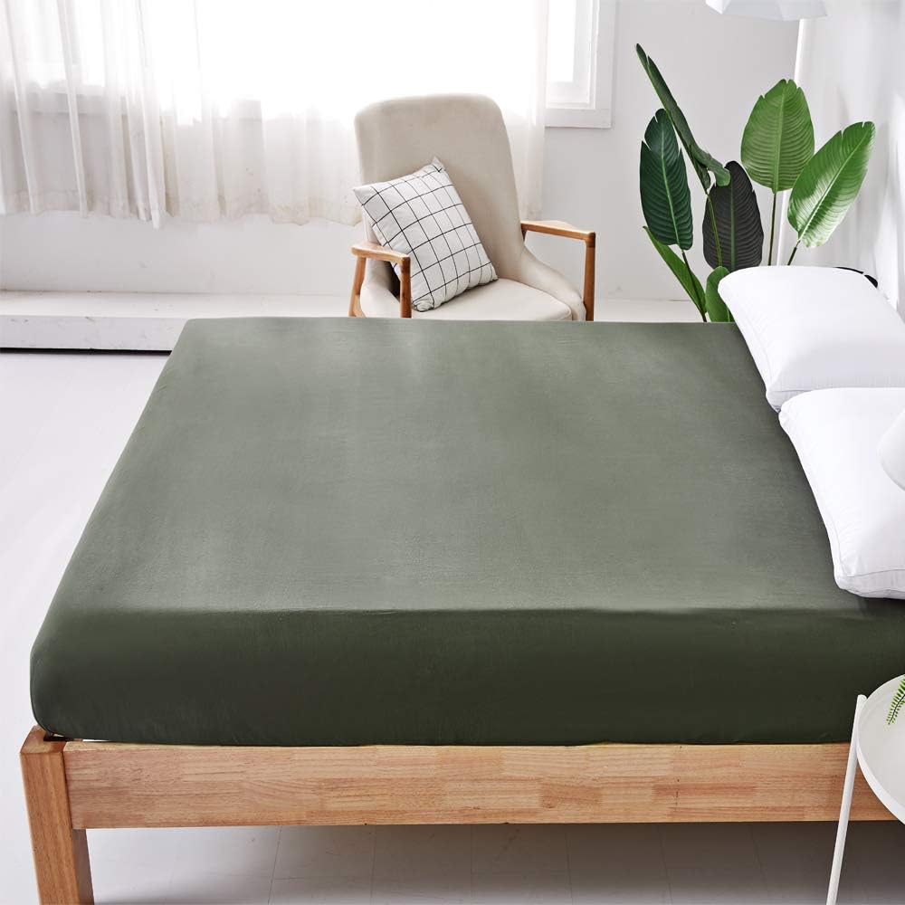 ECOCOTT Fitted Sheet King Size, Single Avocado Green Fitted