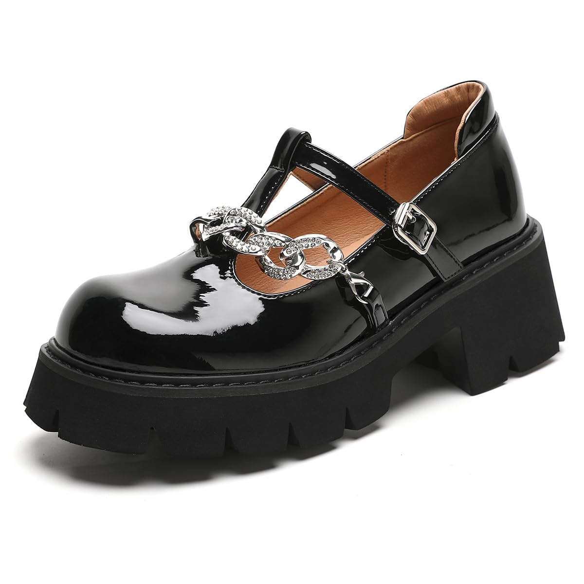 Photo 1 of ***(HEAVILY USED/ MINOR DAMAGE)***Flerivva Women's Black Platform Mary Janes Chunky Heel Goth Shoes Y2K Dress Pumps with T Strap CN41 - US 8.5-9