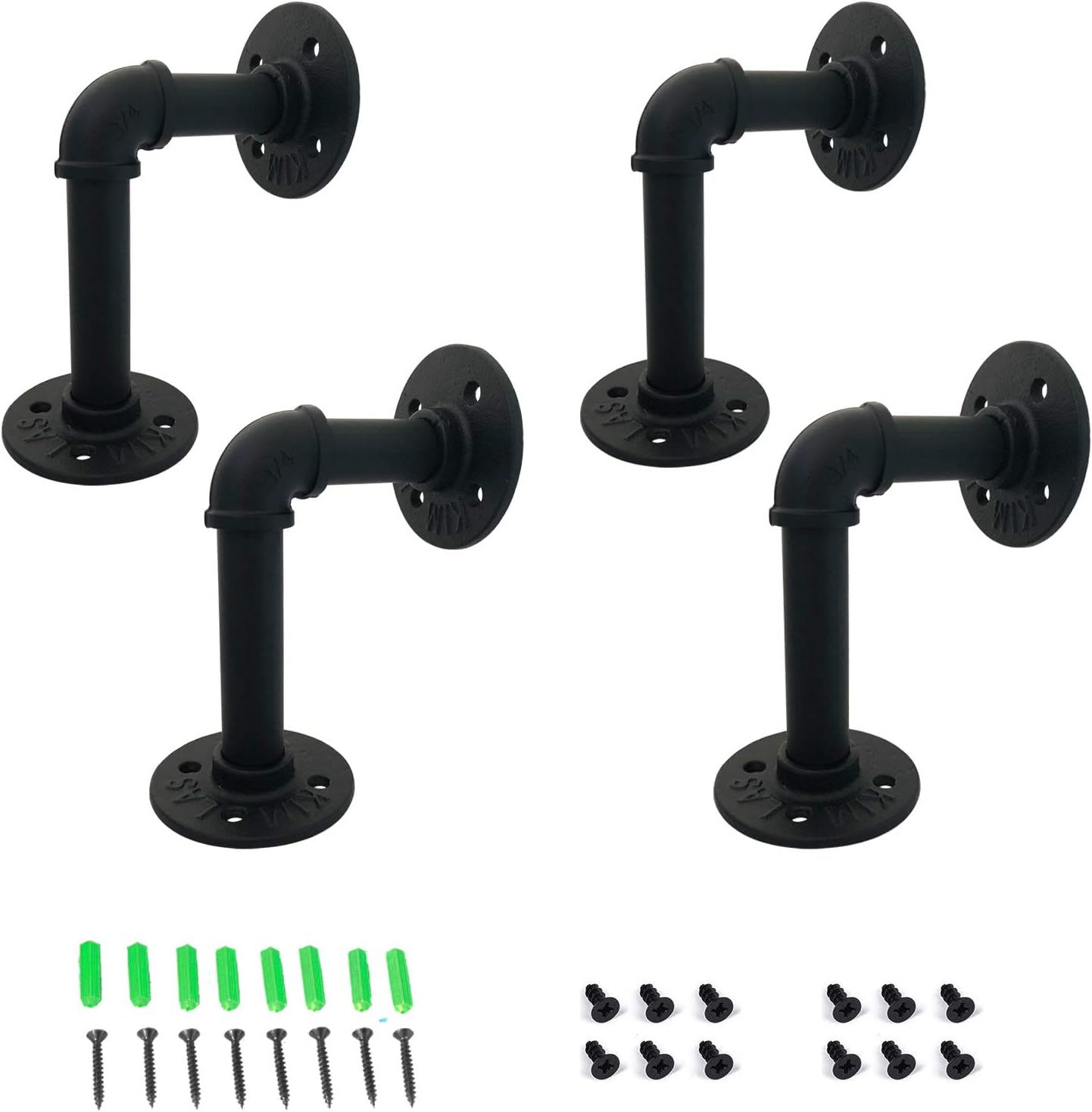 Yuanshikj 4Pc 3.9"x5.9" Industrial Wall Mount Iron 3/4" Pipe Shelf Shelves Shelving Bracket Vintage Retro Black DIY Open Bookshelf Storage Home Improvement Kitchen