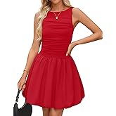 ZESICA Womens Summer Sleeveless Bubble Mini Dress 2026 Boat Neck Ruched A Line Short Cocktail Party Dresses