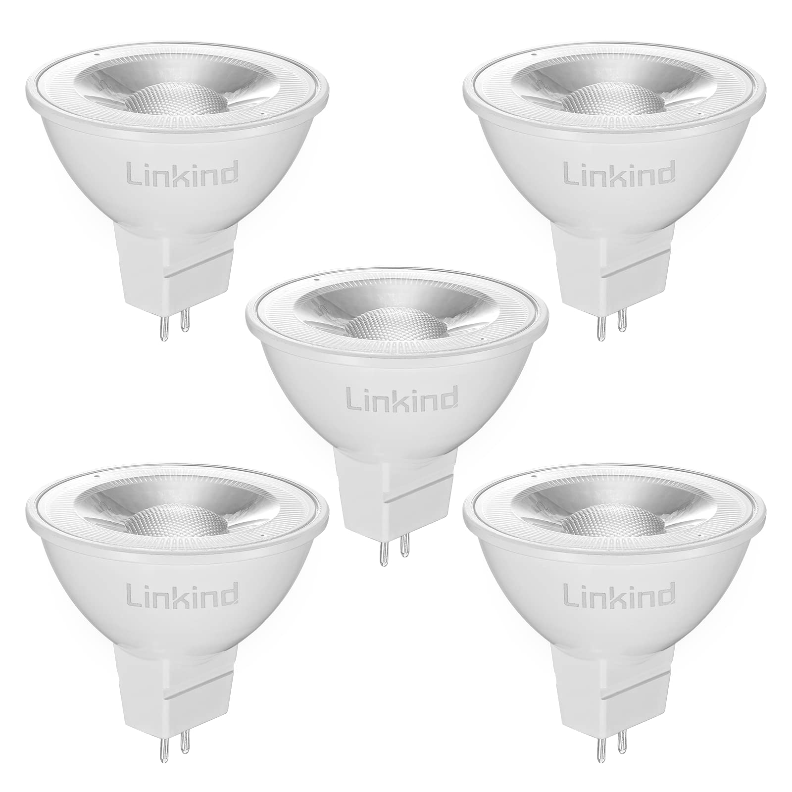 Linkind GU5.3 MR16 LED Bulbs, 12V AC/DC 5W (Equivalent to 50W) Bi-Pin Base Spotlight Bulb, 520LM, Daylight White 5000K, 36°Beam Angle Track Light, Non-dimmable, Pack of 5