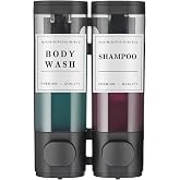 Shampoo and Conditioner Dispenser Shower Dispenser Body Wash Wall Mounted Shampoo Dispenser for Shower Wall No Drill for Bathroom Hotel 2 Chamber x 350ml Black with Waterproof Labels
