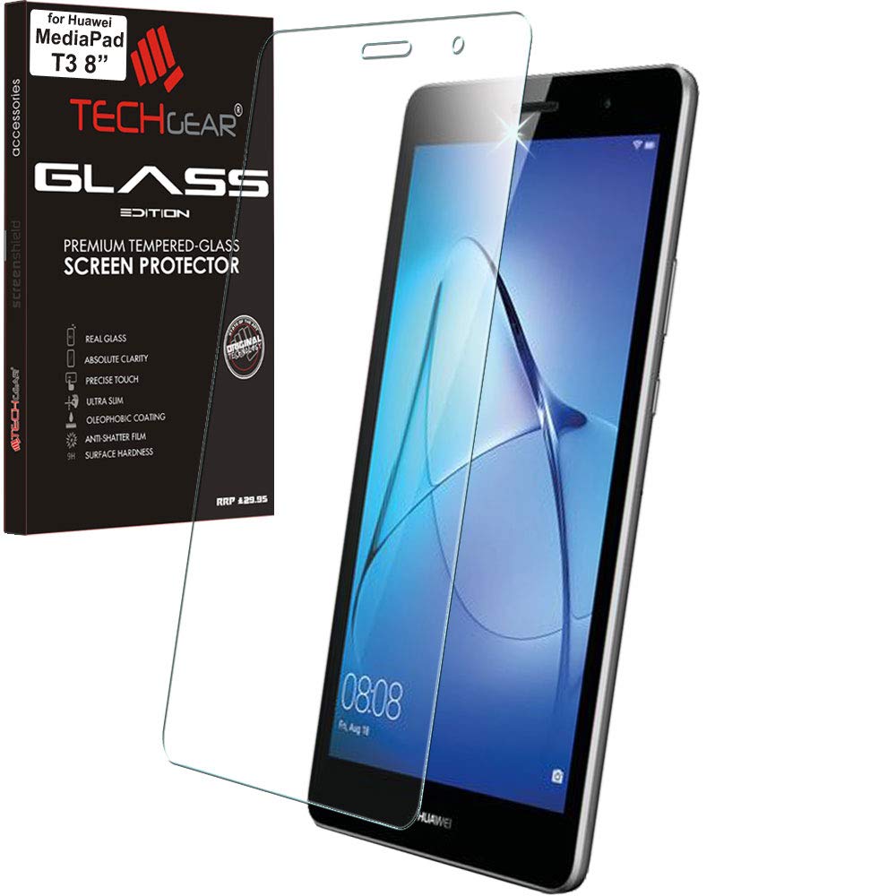 TECHGEAR GLASS Edition fits Huawei MediaPad T3 8 (8" Screen), Genuine Tempered Glass Screen Protector [9H Toughness] [HD Clarity] [Scratch-Resistant] [No-Bubble]