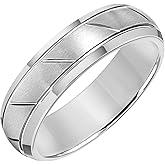 Brilliant Expressions Men’s Tungsten Carbide Wedding Band – 6mm Grey Polished Ring with Diagonal Engraved Pattern, Low Dome Profile, Comfort Fit, Scratch Resistant & Hypoallergenic