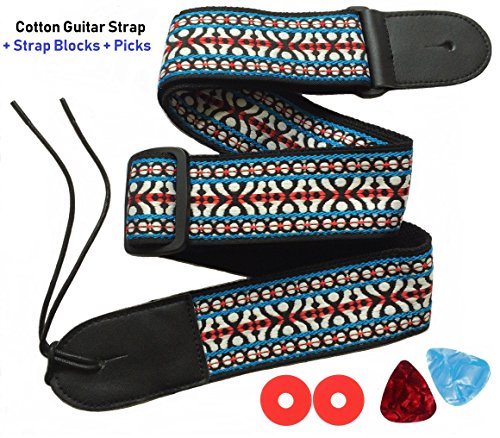 Acoustic Electric Guitar Strap High Quality Woven Cotton With Patterns + Free Picks (From Magik Wagon)