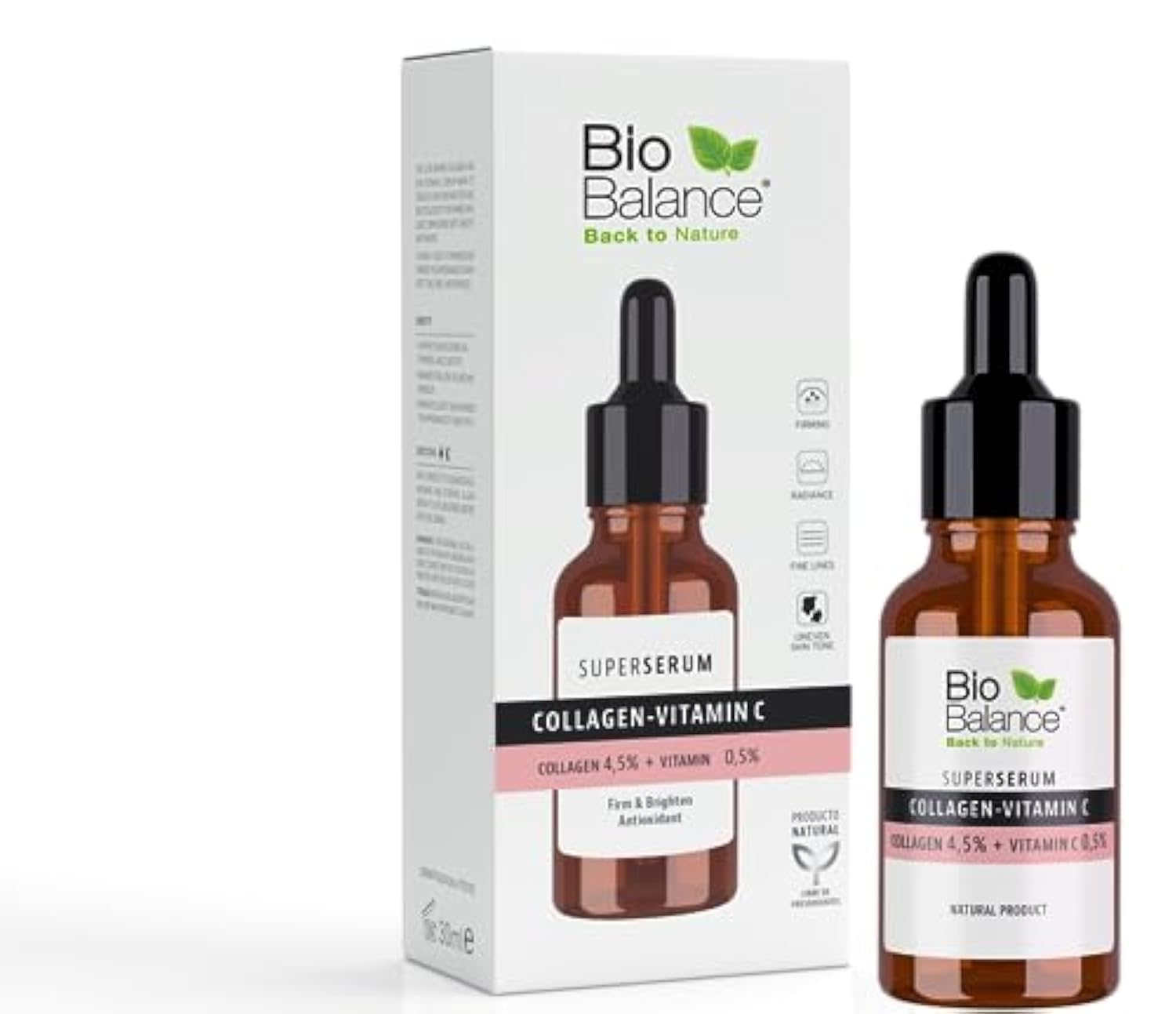 BioBalance Collagen C + Vitamin C Super Serum | 30ml | Face Serum | Fine Lines & Wrinkles | Hydrating | Dark Spot Treatment | 4.5% Marine Collagen