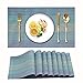 Candumy Blue Placemats for Kitchen Table Set of 8,Heat Stain Non Skid Insulation Crossweave Woven Textilene Vinyl PVC Washable Tablemats for Dinner Table