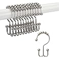 Titanker Shower Curtain Hooks Rings, Rust-Resistant Metal Double Glide Shower Hooks for Bathroom Shower Rods Curtains, Set of