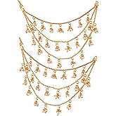 Aheli Indian Rajwada Style Triple Layer Pearls Ear Chain To Hair Accessory Ethnic Wedding Traditional Fashion Jewelry Gift for Women